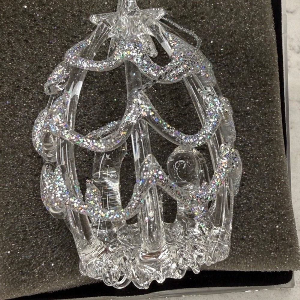 Sterling‎ Hand Spun Glass Christmas Ornament Clear Glitter Hollow Festive Decor